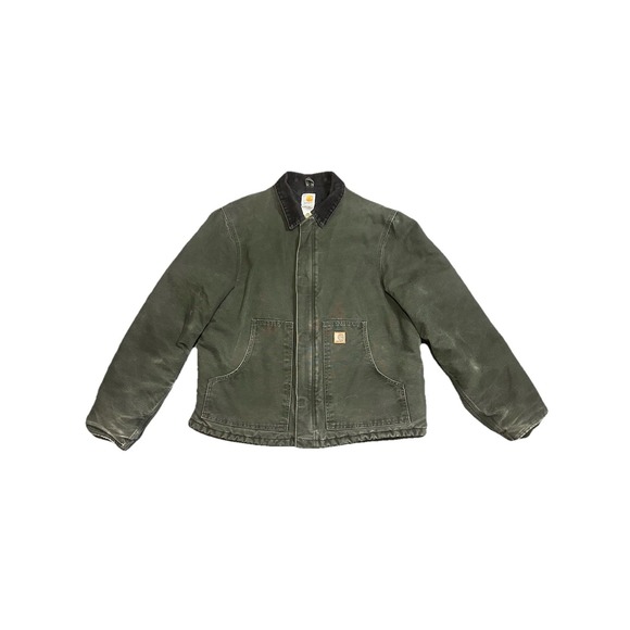 Carhartt Other - VTG Carhartt Jacket Mens XLT J22 MOS Olive Green Detroit Duck Canvas Quilt Lined